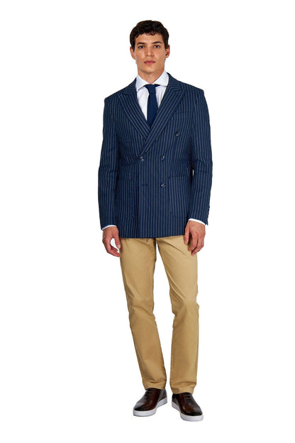 LLOYD – Double Breasted Linen Jacket In Navy Pinstripes