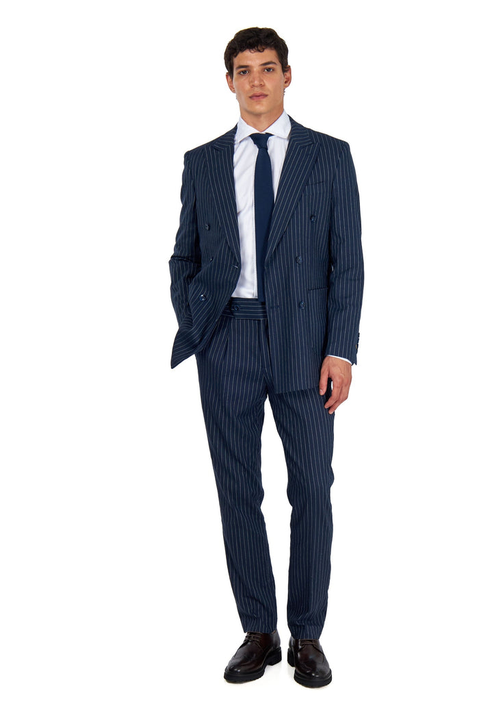 LLOYD – Double Breasted Linen Jacket In Navy Pinstripes