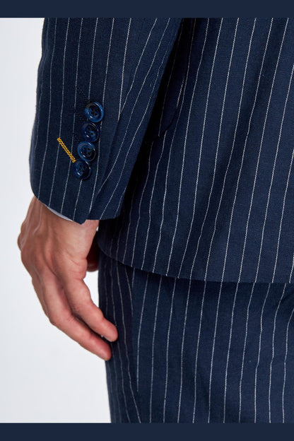 LLOYD – Double Breasted Linen Jacket In Navy Pinstripes