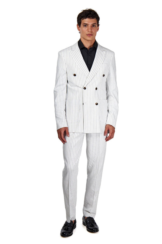 LLOYD – White Double Breasted Pinstripe Linen Suit
