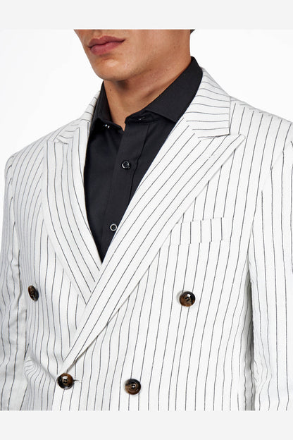 LLOYD – White Double Breasted Pinstripe Linen Suit