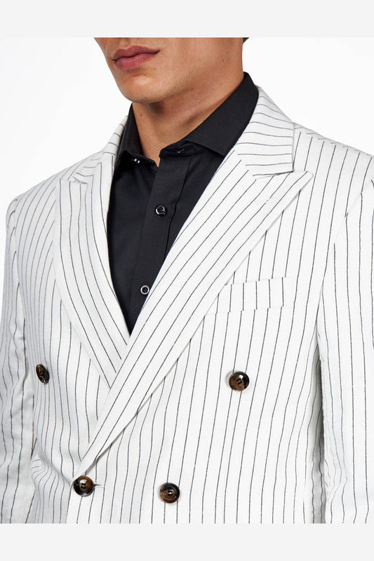 LLOYD – White Double Breasted Pinstripe Linen Suit
