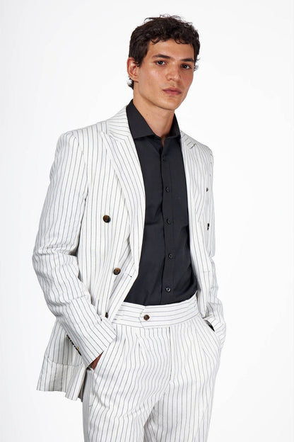 LLOYD – White Double Breasted Pinstripe Linen Suit