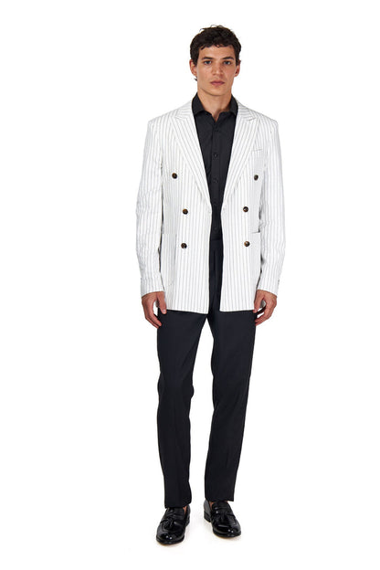 LLOYD – White Double Breasted Pinstripe Linen Suit