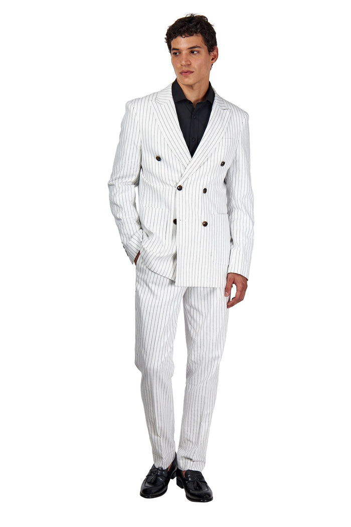 LLOYD – White Double Breasted Pinstripe Linen Suit