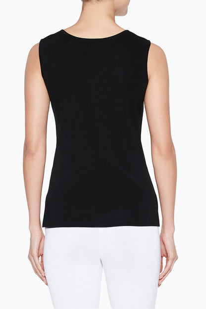 Long Scoop Neck Knit Tank, Black | Ming Wang