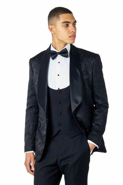 LOUIS – BLACK DAMASK PRINT 3 PIECE WEDDING TUXEDO SUIT