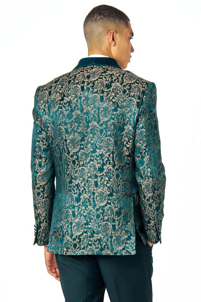 LOUIS – GREEN GOLD DAMASK PRINT 3 PIECE WEDDING TUXEDO SUIT