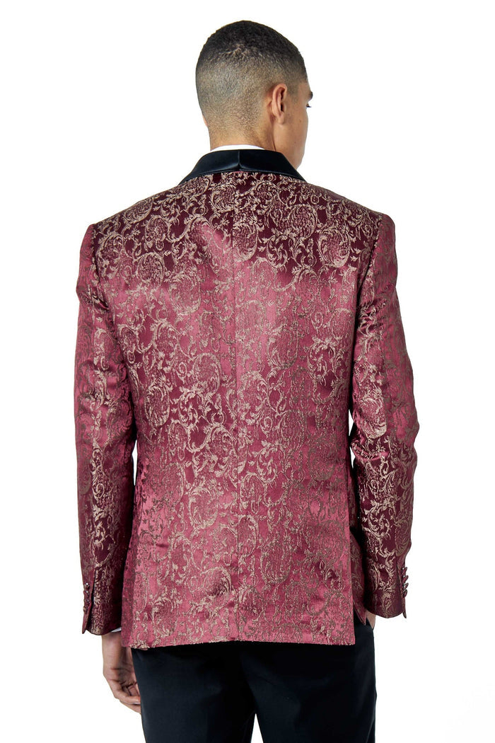 LOUIS – MAROON 3 PIECE DAMASK PRINT WEDDING TUXEDO SUIT