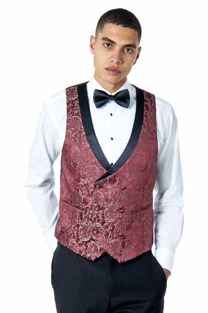 LOUIS – MAROON 3 PIECE DAMASK PRINT WEDDING TUXEDO SUIT