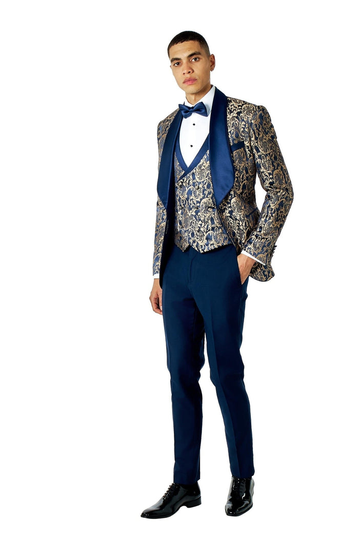 LOUIS – NAVY GOLD JACQUARD PRINT DINNER TUXEDO JACKET
