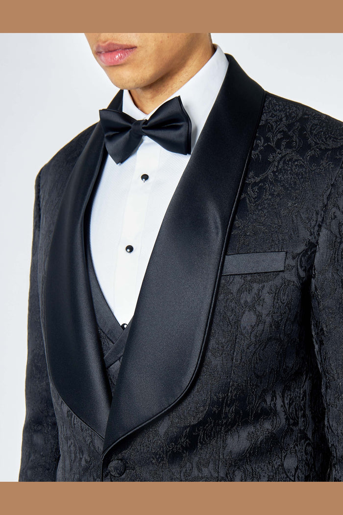 LOUIS – TUXEDO JACKET IN BLACK IN DAMASK PRINT