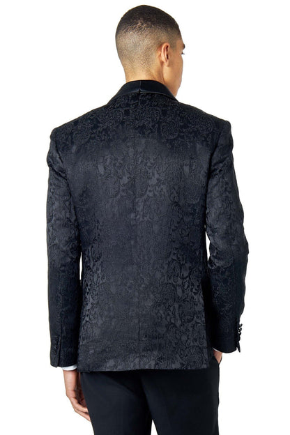 LOUIS – TUXEDO JACKET IN BLACK IN DAMASK PRINT