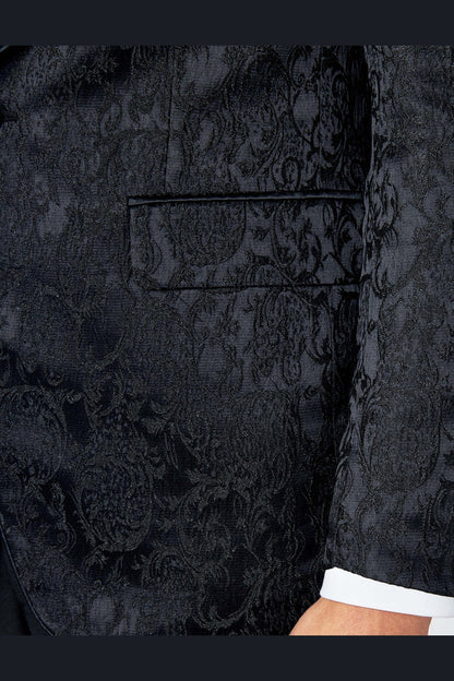 LOUIS – TUXEDO JACKET IN BLACK IN DAMASK PRINT