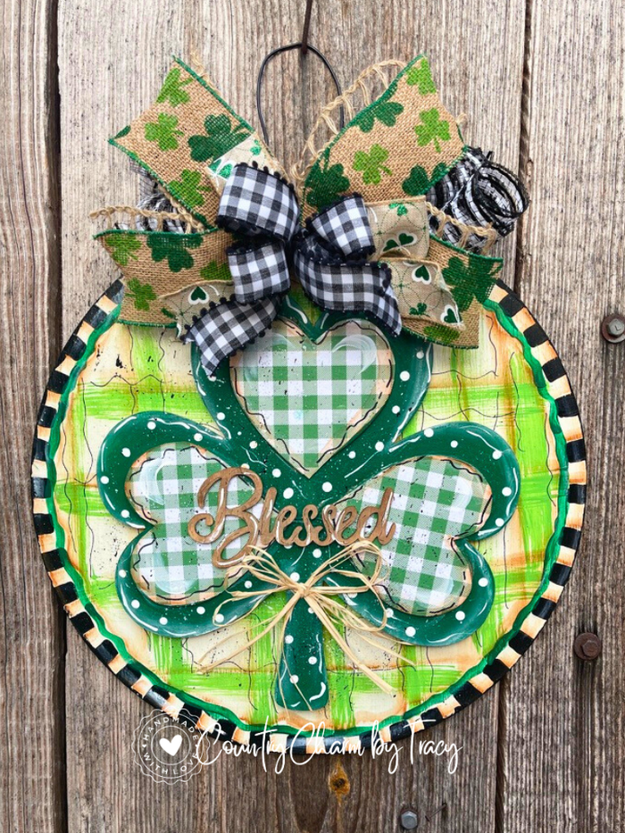 Lucky & Blessed Shamrock Door Hanger – Handpainted St. Patrick’s Day Decor