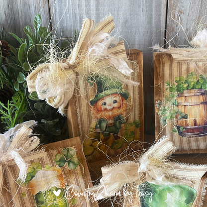 Lucky Little Things Mini Block Set – Set of 5 | Rustic St. Patrick’s Day Shelf Sitters