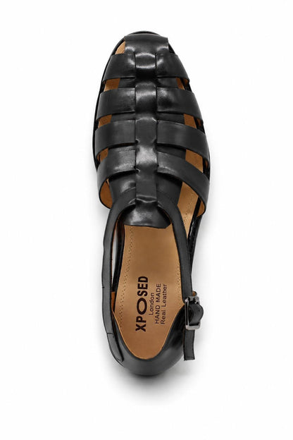 Luke -  Black Handmade Real Leather Fisherman Sandals