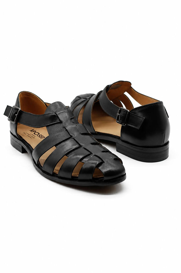 Luke -  Black Handmade Real Leather Fisherman Sandals