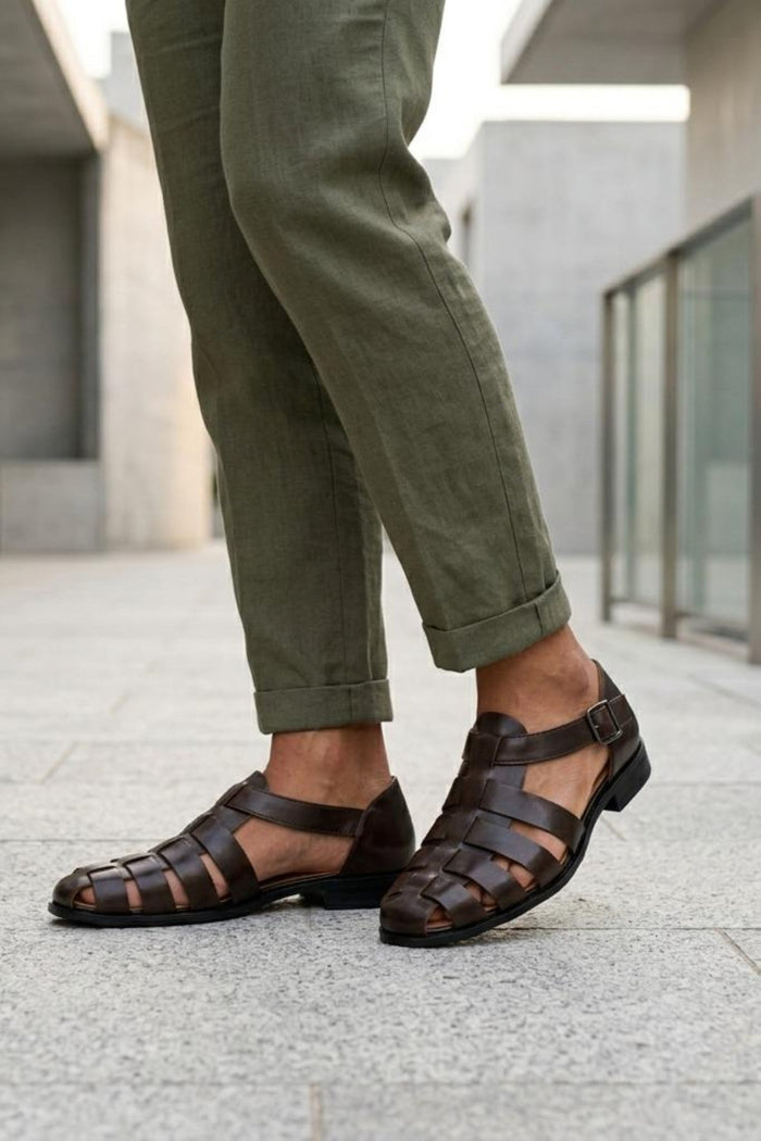 Luke - Dark Brown Handmade Real Leather Fisherman Sandals