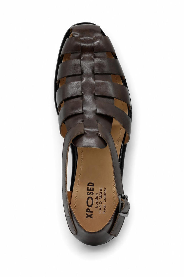 Luke - Dark Brown Handmade Real Leather Fisherman Sandals