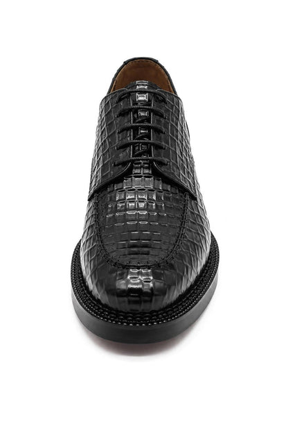 MARLOW Men’s Black Croc-Embossed Leather Moc-Toe Derby Shoes