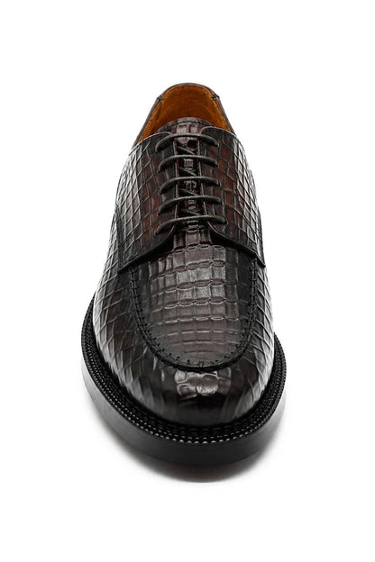 MARLOW Men’s Dark Brown Croc-Embossed Leather Moc-Toe Derby Shoes