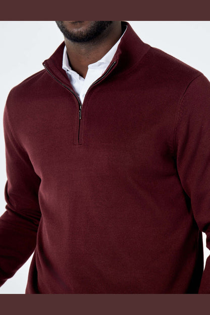 MAROON 100% COTTON KNIT ZIP NECK JUMPER