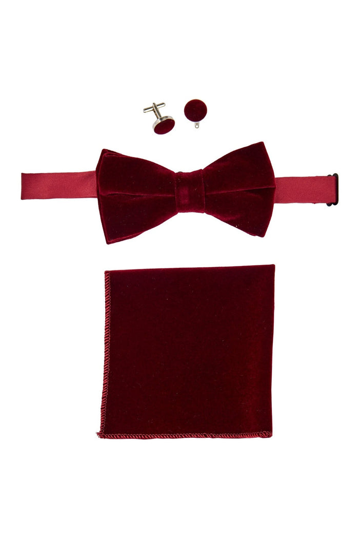 MAROON VELVET BOW TIE SET
