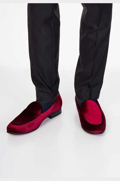 MAROON VELVET TUXEDO SLIPPERS