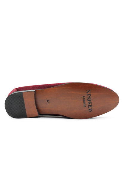 MAROON VELVET TUXEDO SLIPPERS