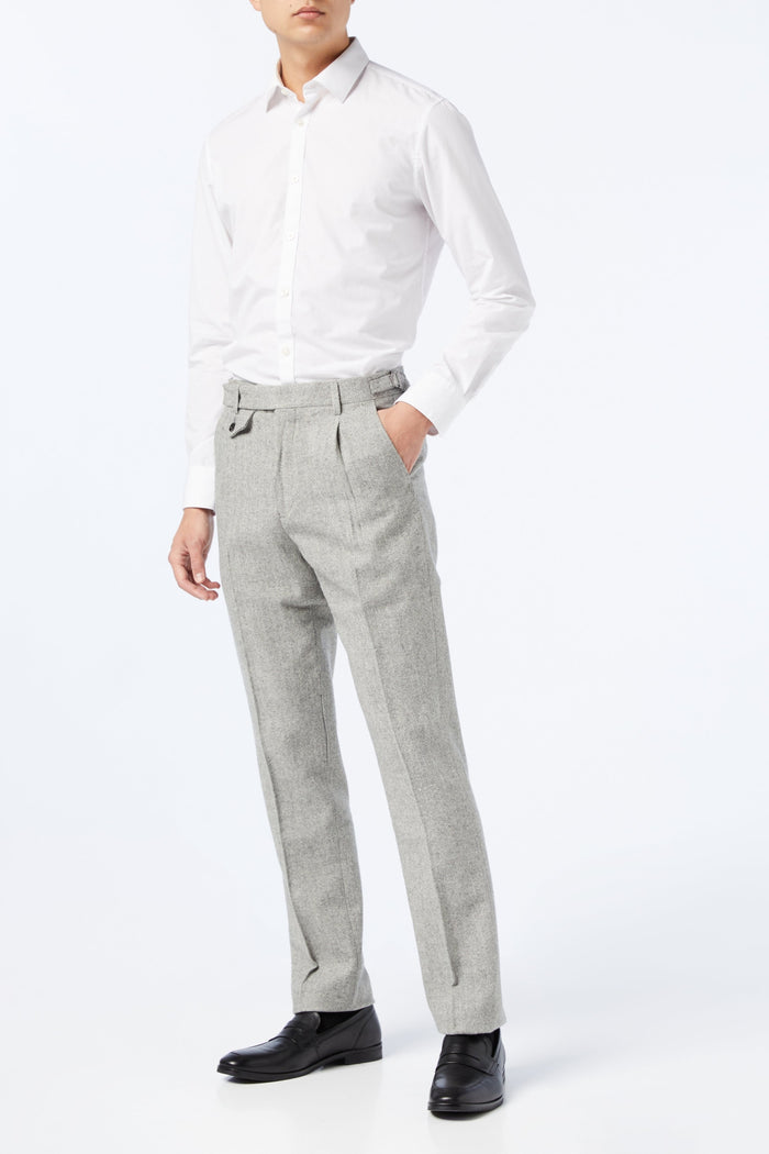 MARTIN - Grey Herringbone Retro Trouser