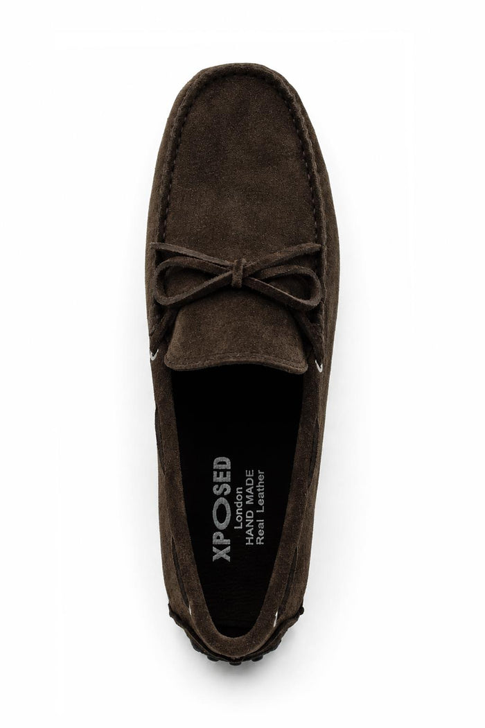 MAT Men's Genuine Suede Moccasins - Dark Brown Driving Shoes