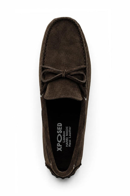 MAT Men's Genuine Suede Moccasins - Dark Brown Driving Shoes