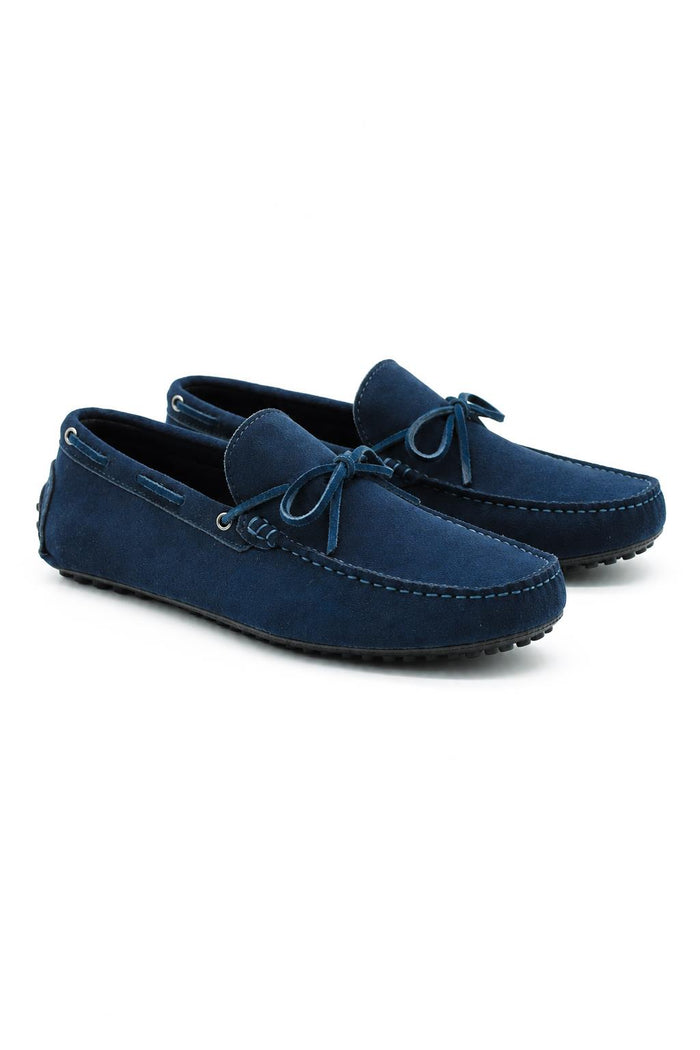 MAT Men's Real Suede Pebble Sole Loafers - Blue Driving Shoes