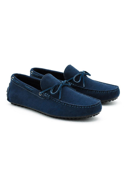 MAT Men's Real Suede Pebble Sole Loafers - Blue Driving Shoes