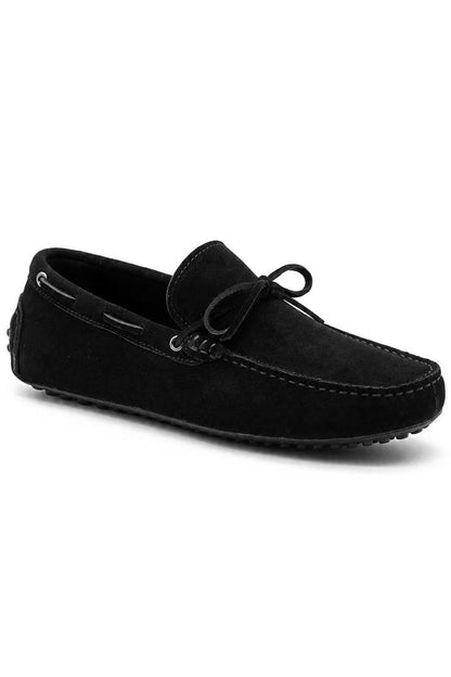 MAT Men's Real Suede Slip-On Loafers - Black Driving Shoes