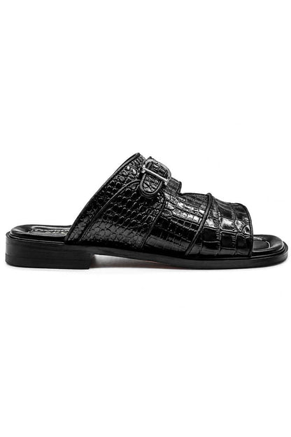 Men’s Ade 2 Black Handmade Real Leather Embossed Sandals