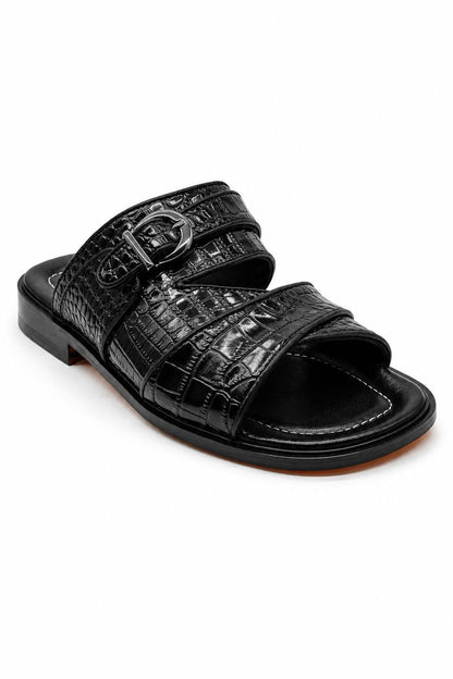 Men’s Ade 2 Black Handmade Real Leather Embossed Sandals