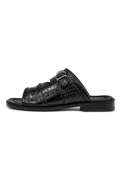 Men’s Ade 2 Black Handmade Real Leather Embossed Sandals