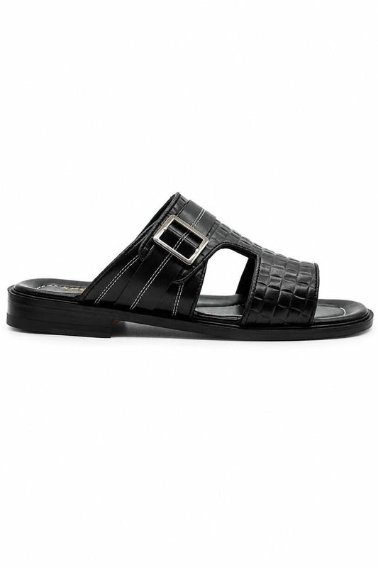Men's Ade Black Handmade Real Leather Open-Toe Sandals