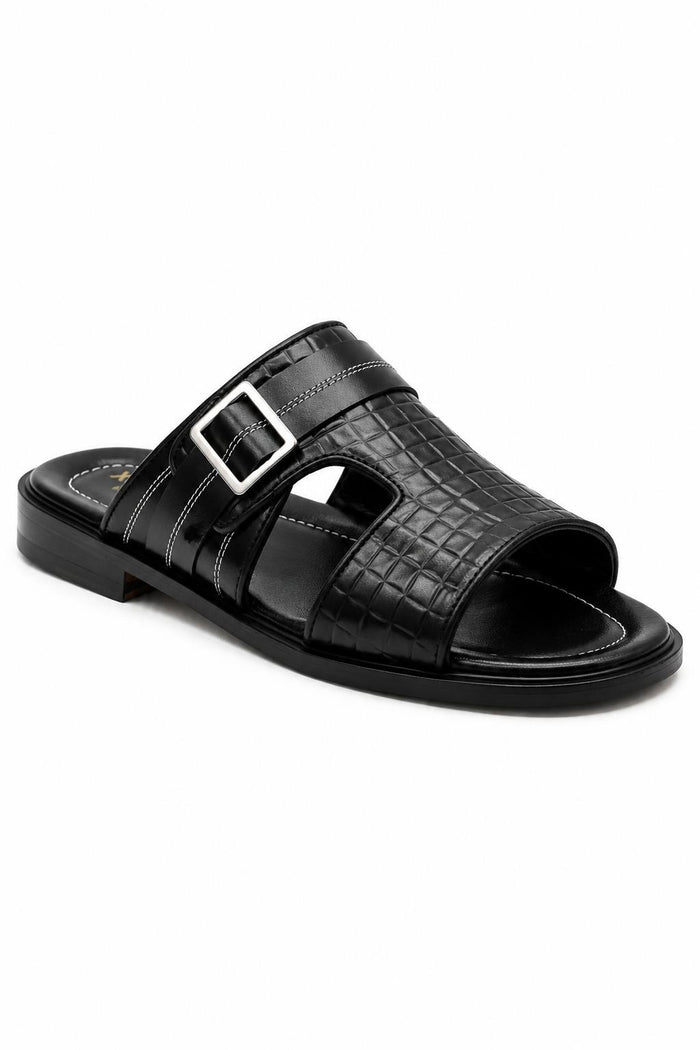 Men's Ade Black Handmade Real Leather Open-Toe Sandals