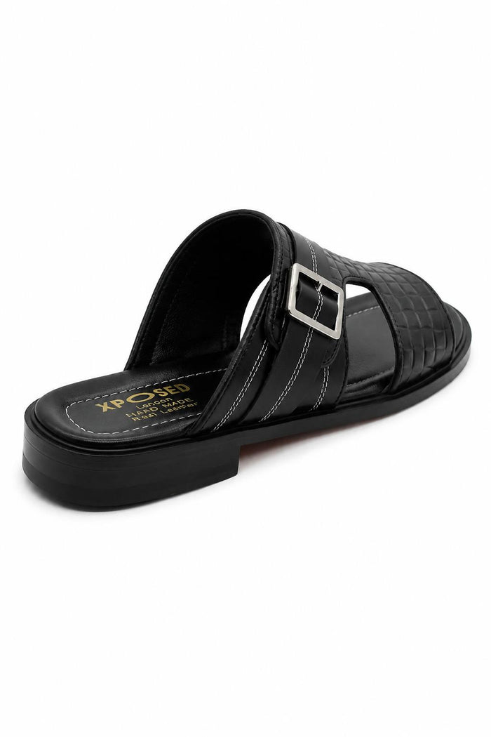 Men's Ade Black Handmade Real Leather Open-Toe Sandals