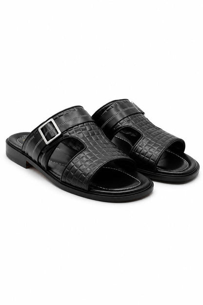 Men's Ade Black Handmade Real Leather Open-Toe Sandals