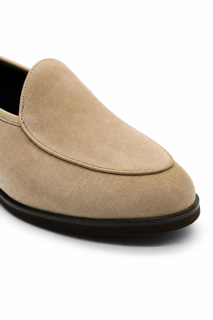 Men's Beige Suede Leather Dress Loafers