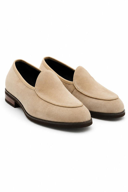 Men's Beige Suede Leather Dress Loafers