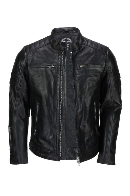 MEN'S BIKER LEATHER JACKET IN BLACK