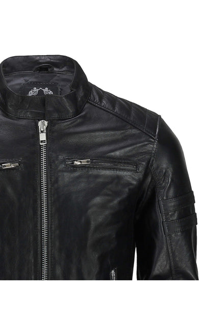 MEN'S BIKER LEATHER JACKET IN BLACK