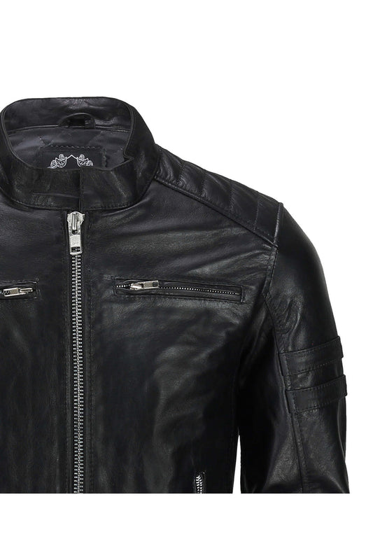 MEN'S BIKER LEATHER JACKET IN BLACK