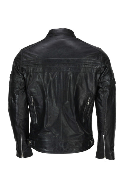 MEN'S BIKER LEATHER JACKET IN BLACK