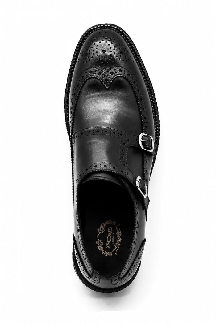 Men's Black Double Monk Strap Brogues - Chunky Sole